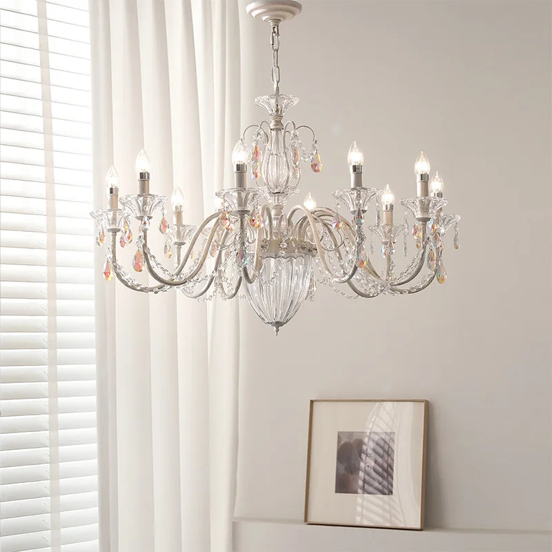 White Candle E14 LED Chandelier French Romantic Crystals