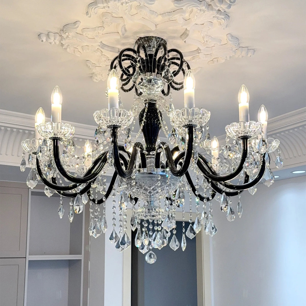 French Black Chandelier Living Room Glass Candle E14 Pendant