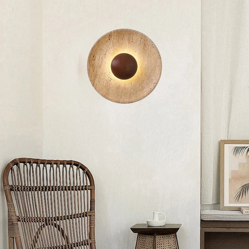 Mdoern Natural Stone Wall Light Sconce Dark Wood 25CM