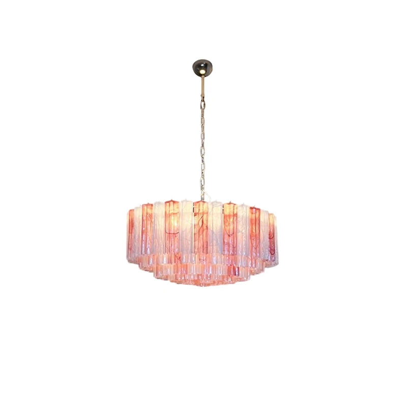 Pink Childhood Glass Art Round Gold Chrome Chandeliers