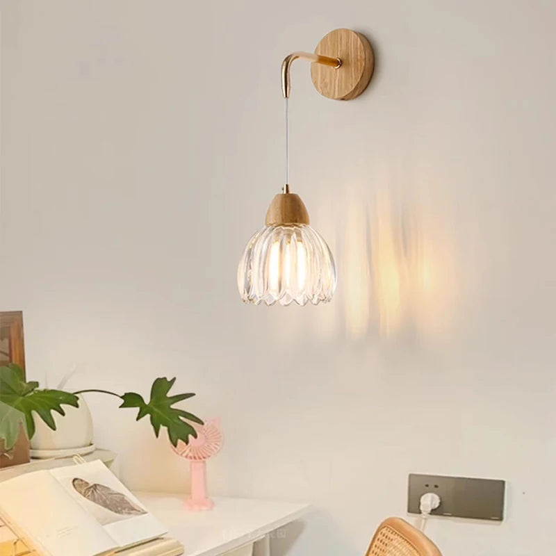 Clear Glass Ceiling Light Wood E27 Bulb