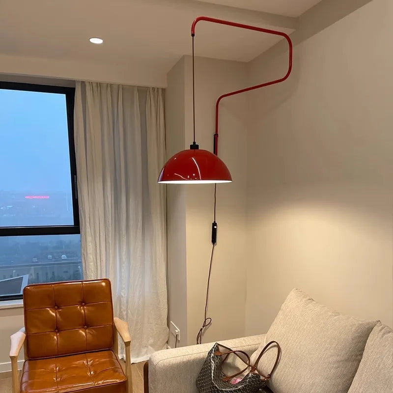 Vintage Red Metal Wall Lamp Long Arm Foyer Bedroom Reading