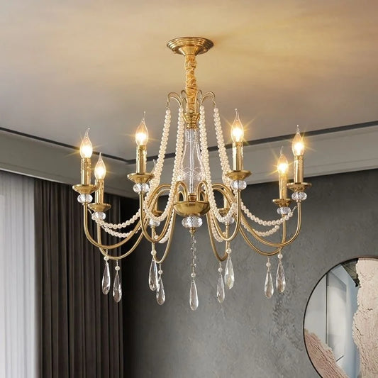 French Crystal Pearl Chandelier Foyer E14 Pendant
