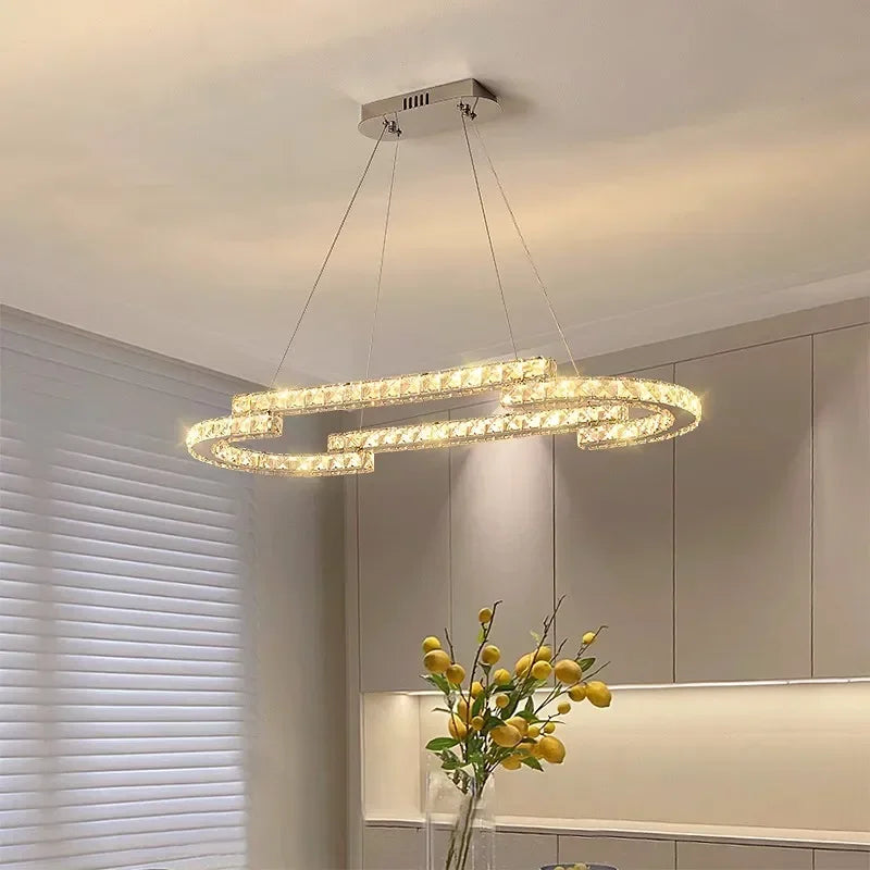 Crystal LED Ceiling Lamp Foyer Shiny Steel Luminaires