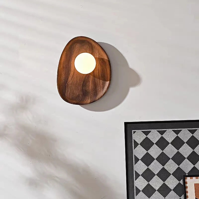 Natural Dark Wood Wall Light G4 Bulb White Glass Ball Indoor