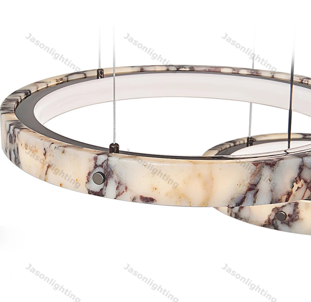 5-Ring Natural Marble Gold Chrome Dimmable LED Chandelier