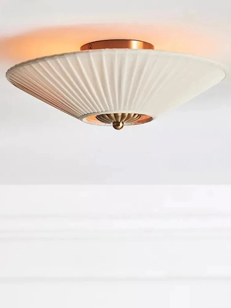 American Vintage Bedroom Ceiling Lamp LED E27 Pleated Fabric