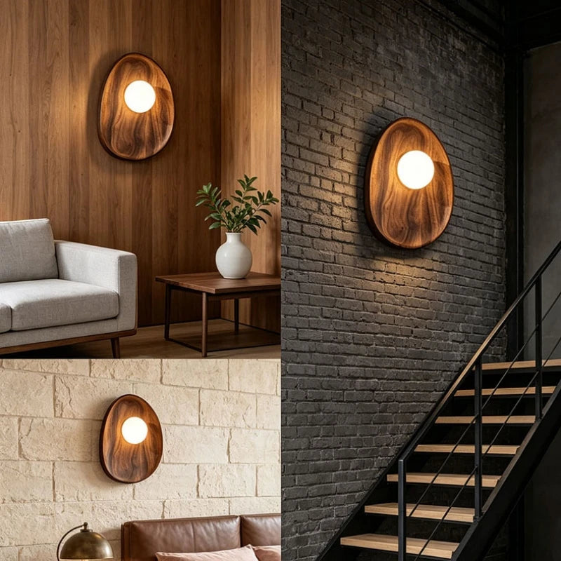 Natural Dark Wood Wall Light G4 Bulb White Glass Ball Indoor