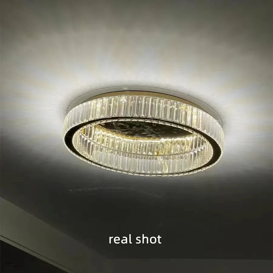 Crystal LED Dimmable Ceiling Lights Living Room Gold Steel