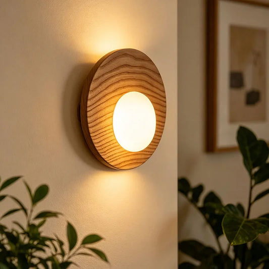 Art LED Wall Light White Glass G4 Bulb Round Dark Natural