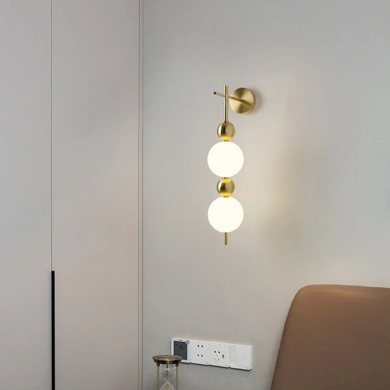 Design LED Wall Lamp White Acrylic Ball Gold Metal Bedrooom