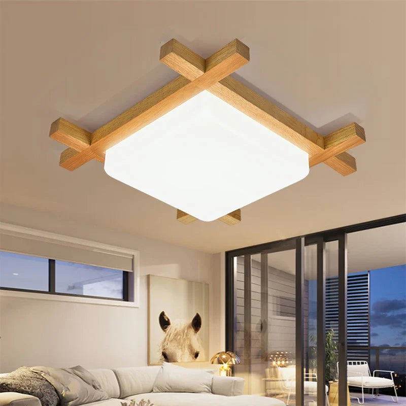 Chinese Ceiling Lights Wood Lampshades Flush Mount Light
