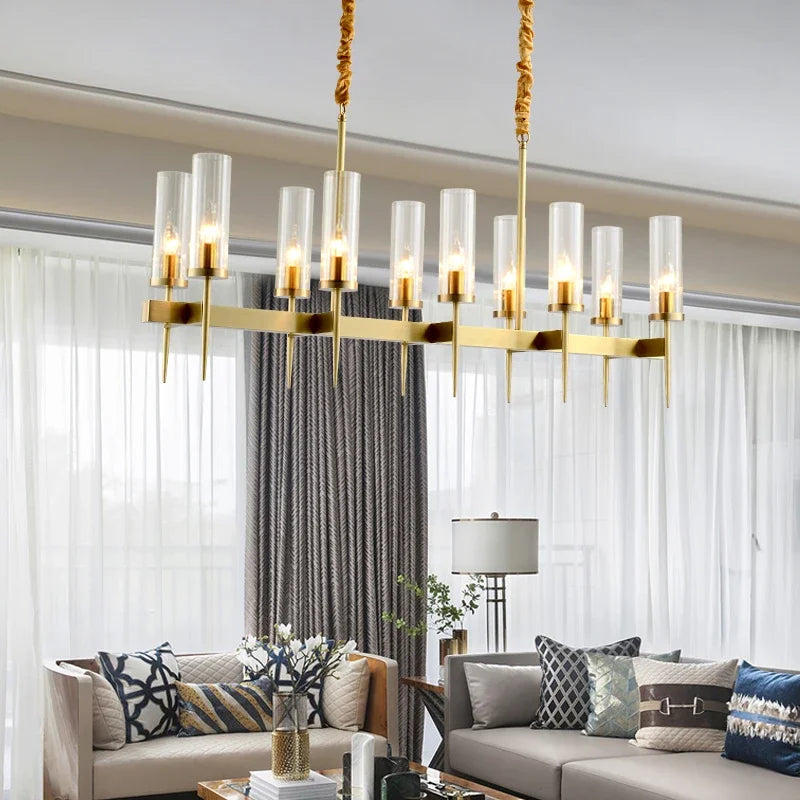 American Living Room LED Pendant Lights Gold Metal Glass