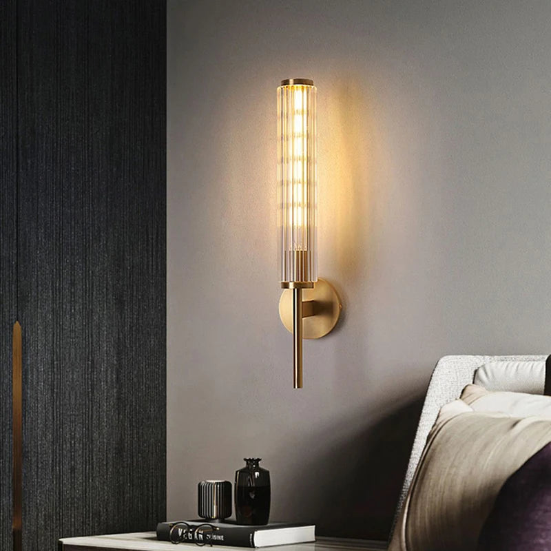 Clear Glass Wall Light Gold Brass Indoor Foyer Bedroom Lamp