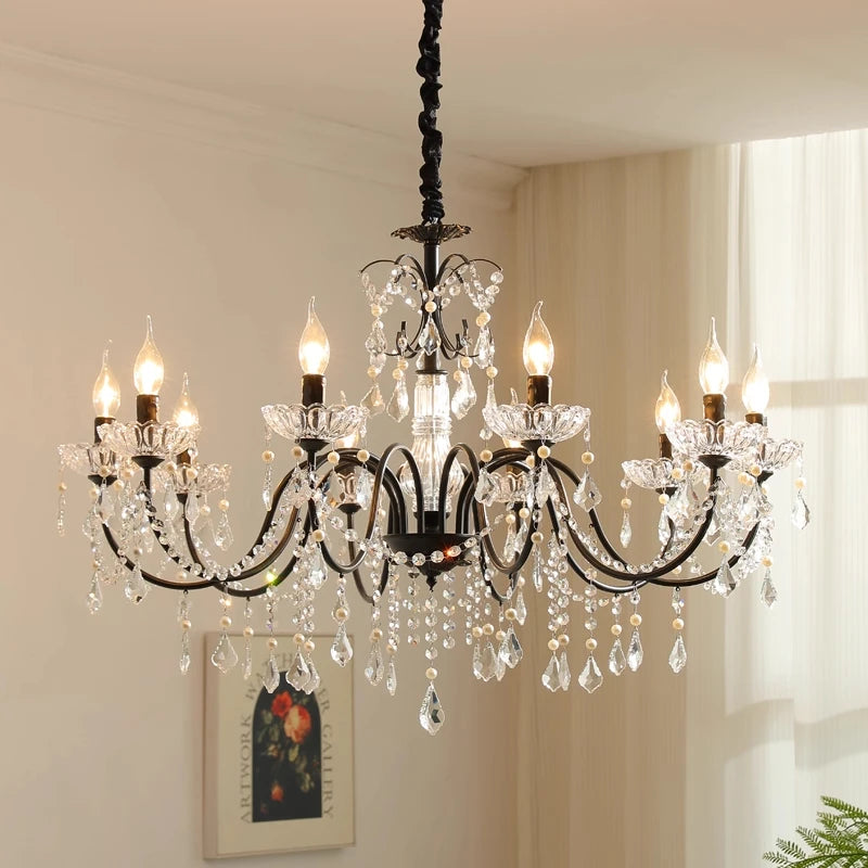 European Crystal E14 Chandelier French Gold Candle Pendant