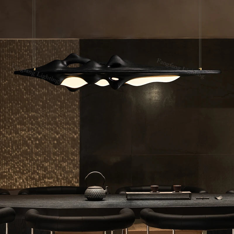 Solid Ash Wood LED Pendant Lights Dimmable Remote Control
