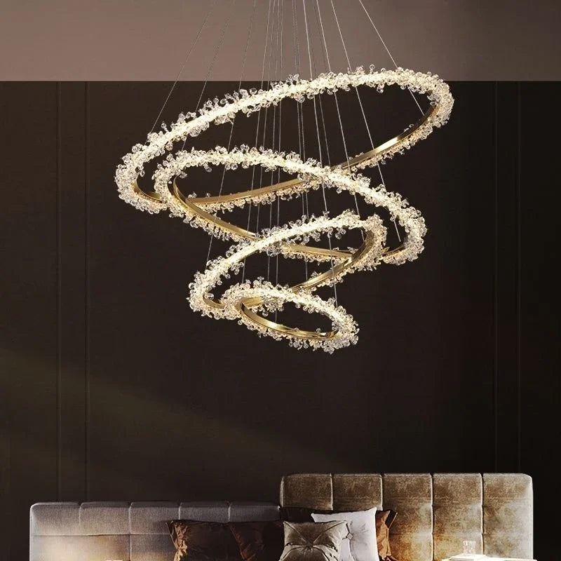 Crystal Dimmable Pendant Light Living Room Circle