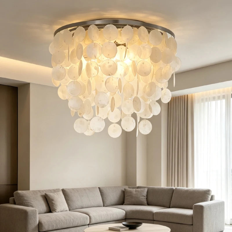 Romantic Shell LED Ceiling Light E27 Bulb Gold Metal Base
