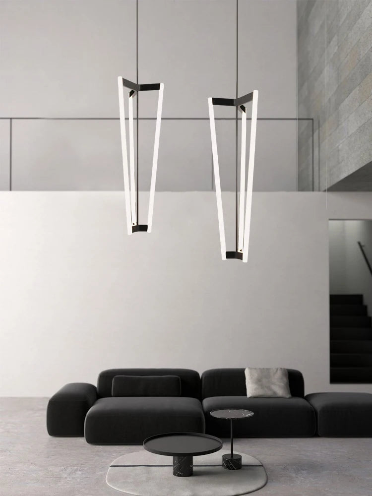 Nordic LED Dimmable Black Brass Geometric Chandelier Pendant