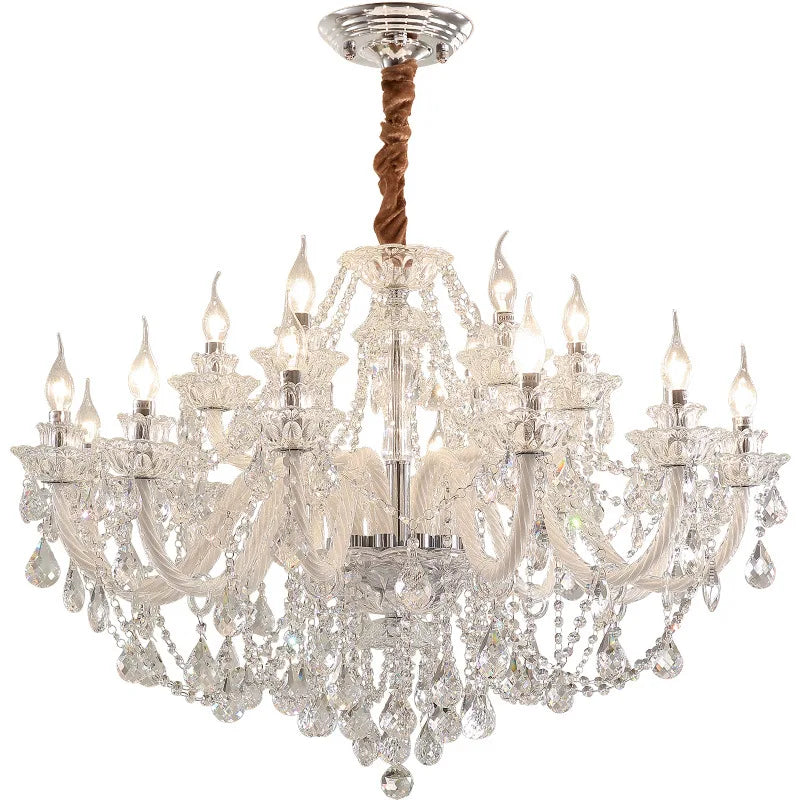 French Crystal E14 Chandelier Living Room White Glass