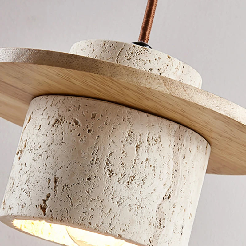 Stone Pendant Light Round Wood