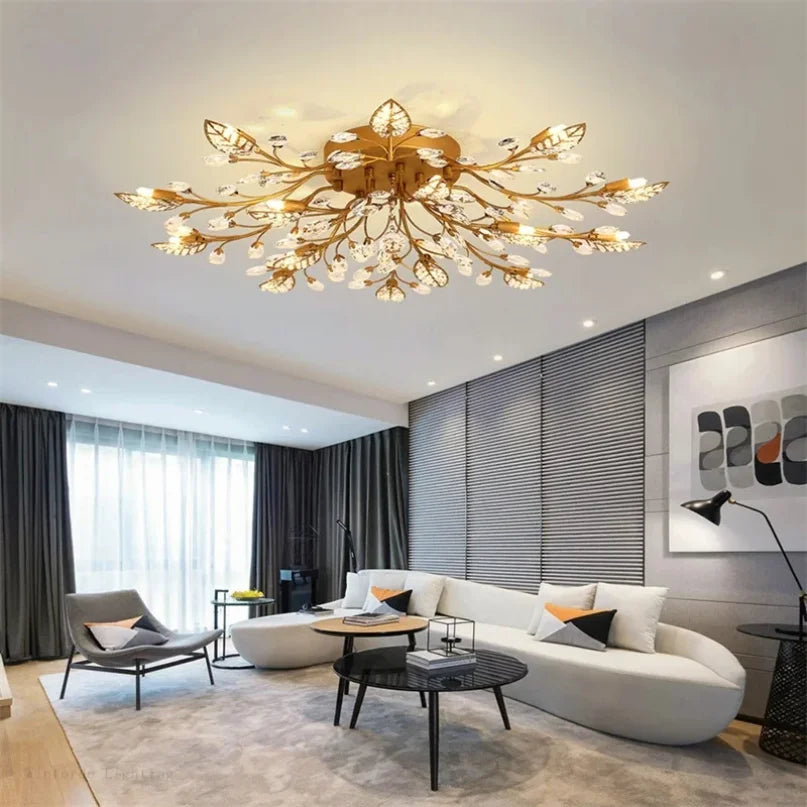 Crystal Ceiling Living Room Bedroom Black Gold Leaves