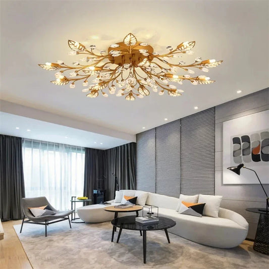 Crystal Ceiling Living Room Bedroom Black Gold Leaves