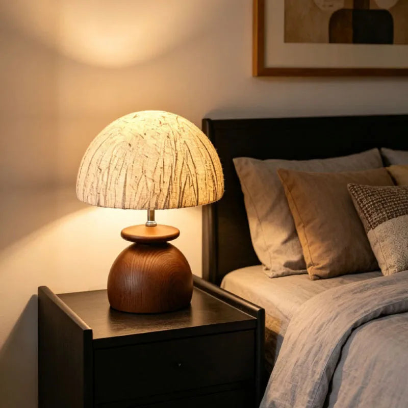 Paper Lampshade Table Lamp Brown Wood Base E27 Bulb For Roon