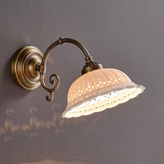 European Wall Light White Ceramic Old Brass E27 Bulb