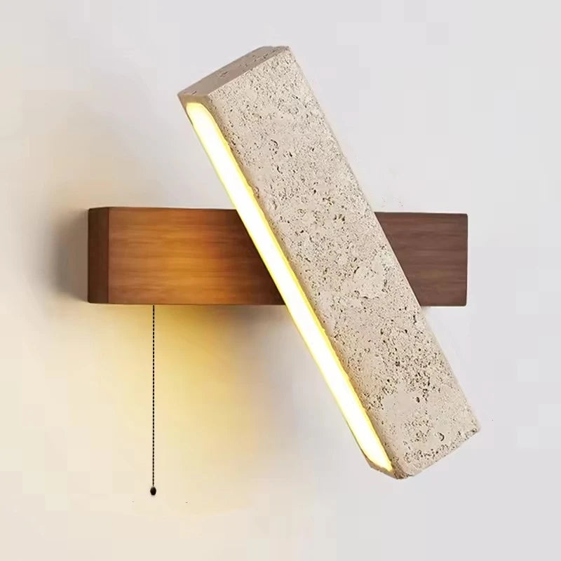Switch LED Wall Lamp Natural Stone Wood Rotatable