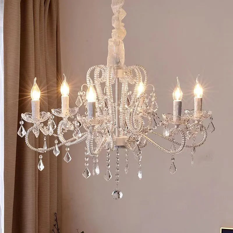 American Crystal Candle E14 Chandelier White Gold Metal