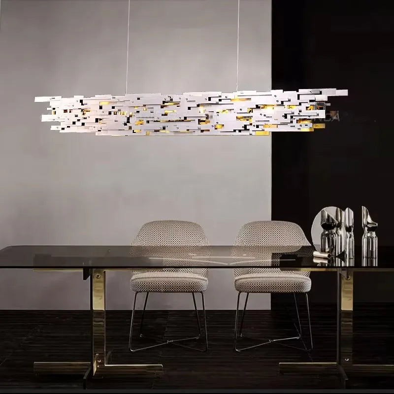 Postmodern LED Chandelier Dining Room Island Chrome