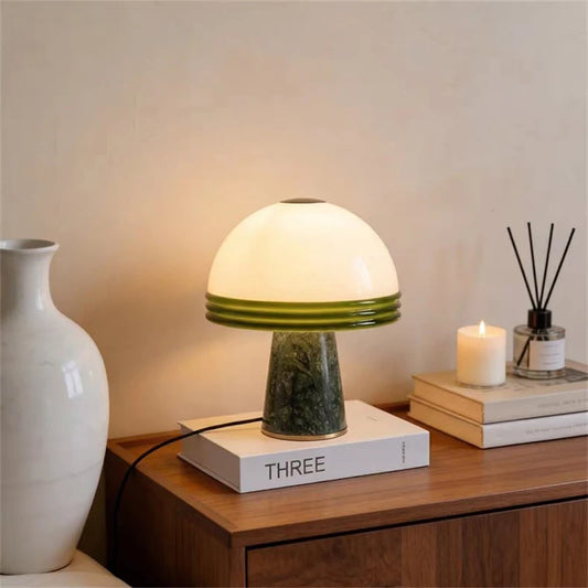 Natural Green Marble LED Desk Lamp Glass Lampshade Plug