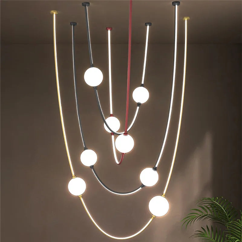 Postmodern Glass Ball Chandelier Nordic LED Curve