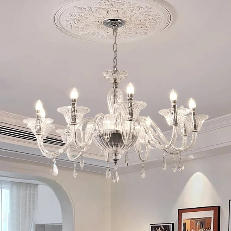 French Candle E14 Chandelier Living Room Creamy Pendant