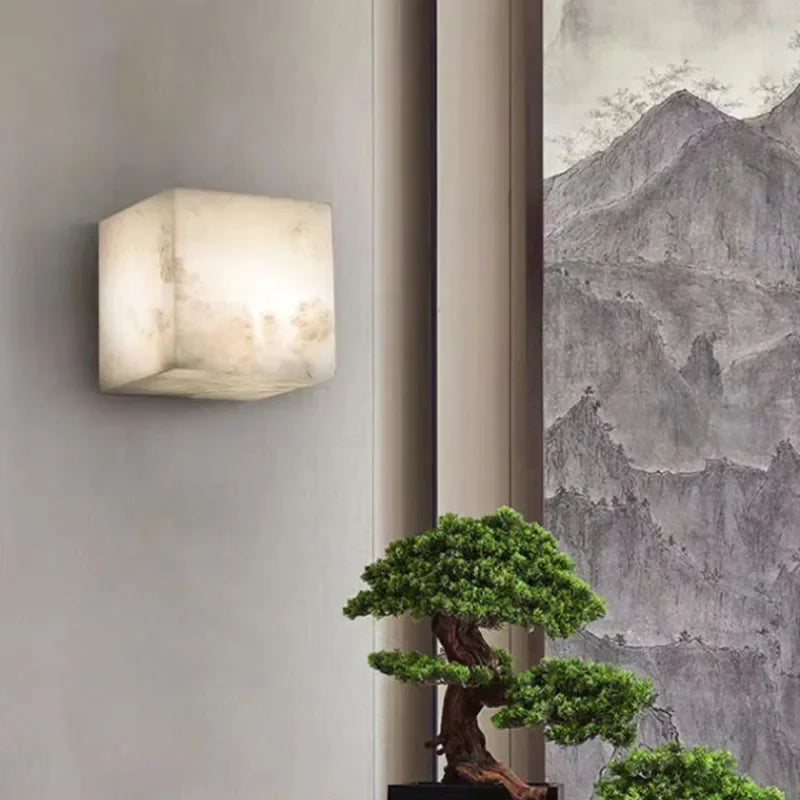 High-End Cube Natural Marble LED Wall Light