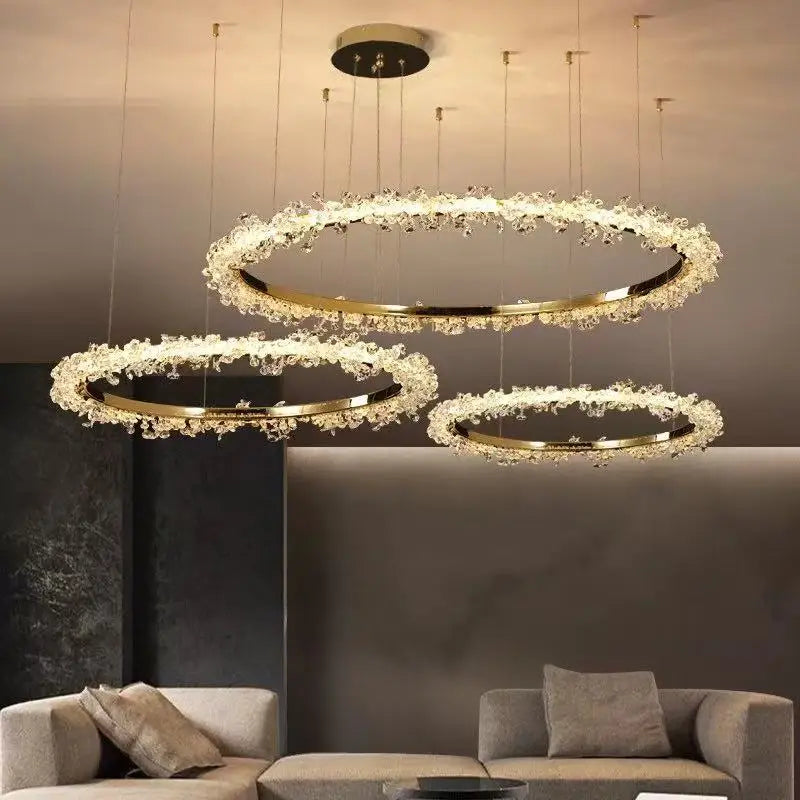 Crystal Dimmable Pendant Light Living Room Circle