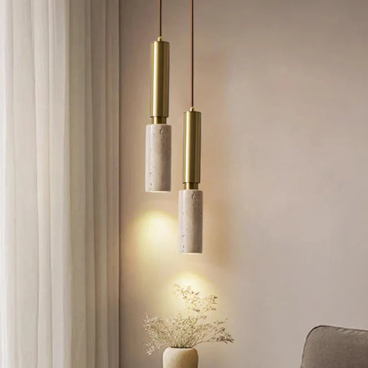 Natural Stone LED Pendant Light Gold Metal