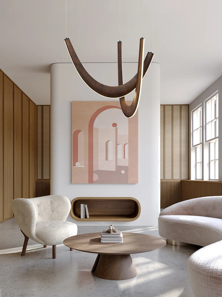 U-Shaped Wooden LED Pendant Lights Indoor