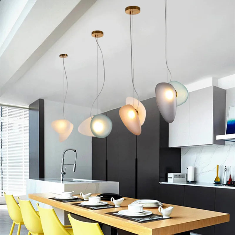 Colorful Glass Chandelier White Blue Gray Amber Pendant