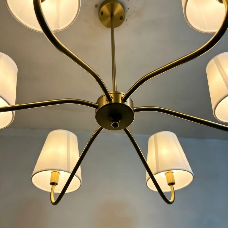 American Fabric E14 Candle Chandelier Retro Gold 6 Head