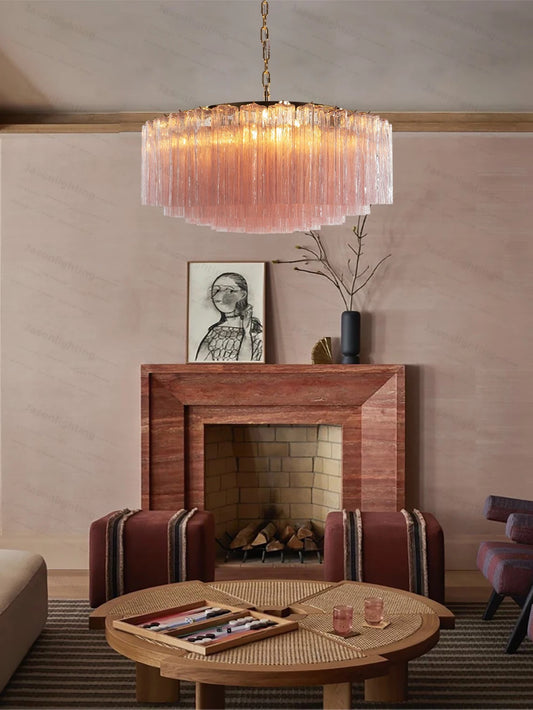 French Glass Art Round 50-100CM Dimmable LED Chandelier