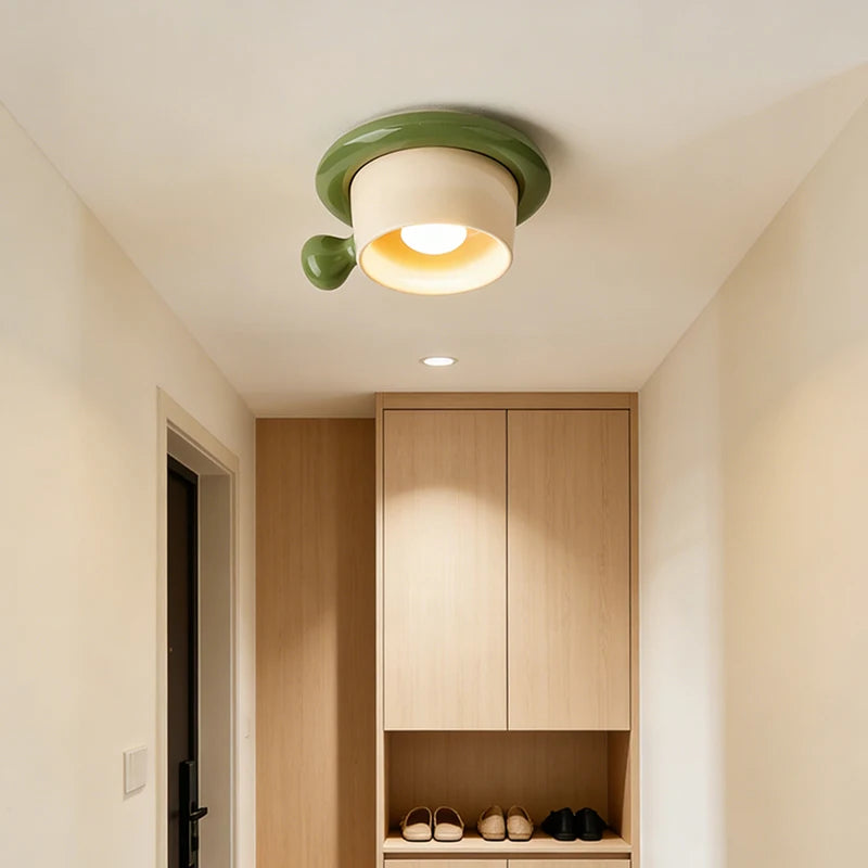 Creative Art Ceramics Metal Ceiling Light Cute Cup Shape G4