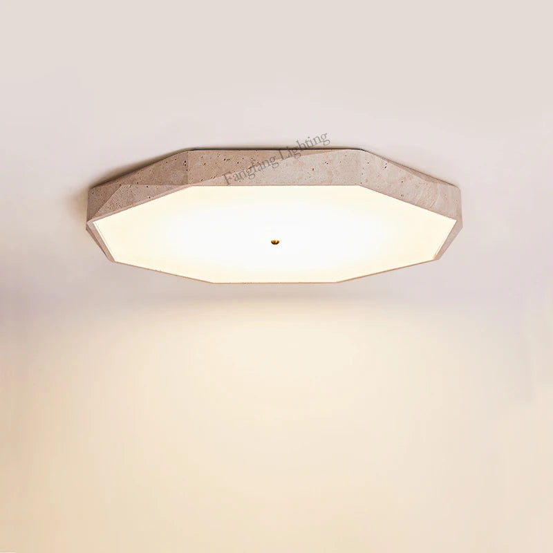 Wabi-Sabi Travertine Ceiling Lamps Natural Stone LED Lights