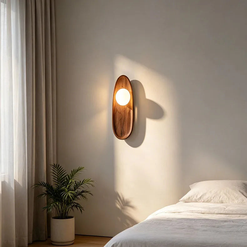 Natural Dark Wood Wall Light G4 Bulb White Glass Ball Indoor