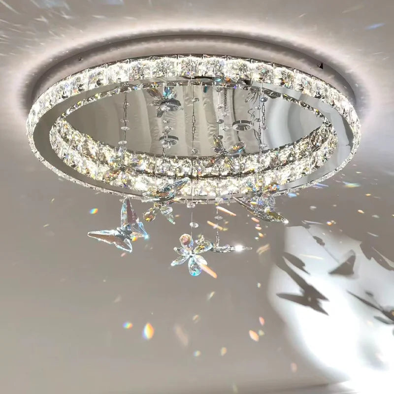 Bedroom Crystal LED Ceiling Lamp Living Room Steel