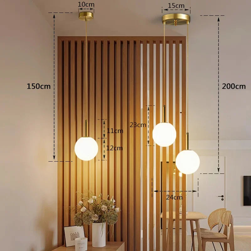 LED Bedside Pendant Light White Smoke Gray Glass Ball