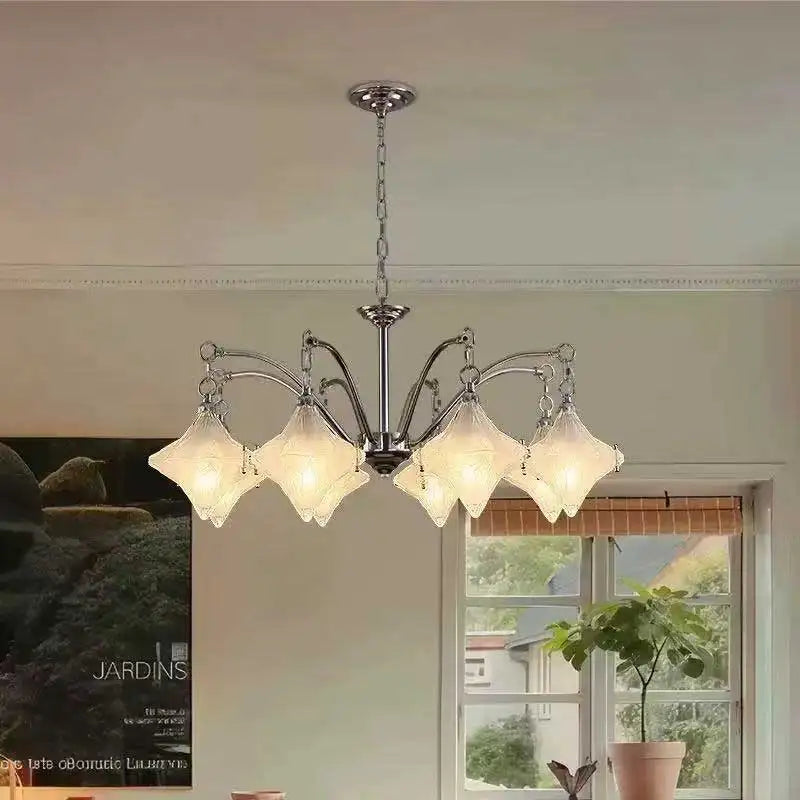Glass Star E14 Chandelier French Chrome Iron