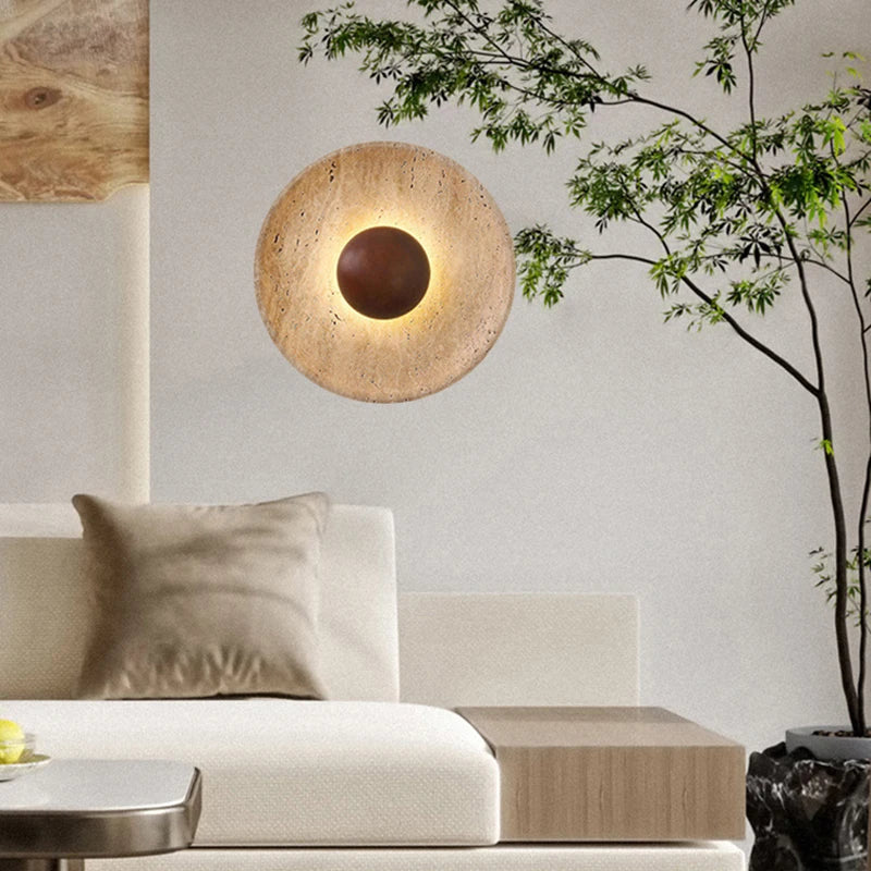 Mdoern Natural Stone Wall Light Sconce Dark Wood 25CM