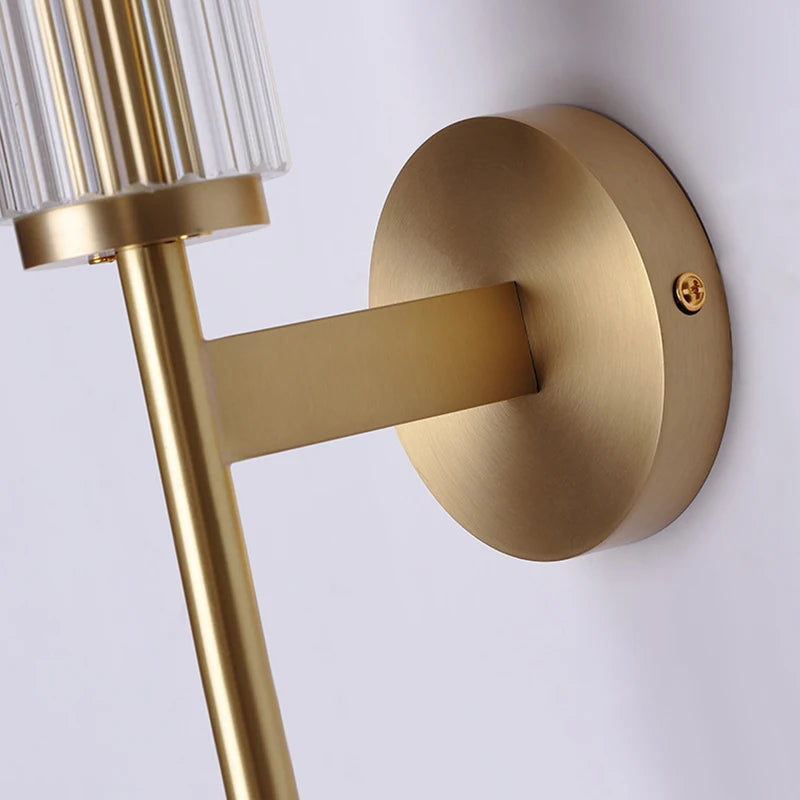 Clear Glass Wall Light Gold Brass Indoor Foyer Bedroom Lamp